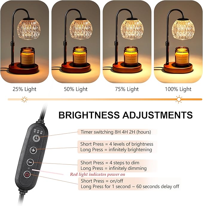 Dreamholder Candle Warmer Lamp, Glass Electric Wax Melter Warmer Lamp with Timer & Dimmer, Vintage Wax Warmer Adjustable Height Scented Candles, for Home Decor Gifts, Black