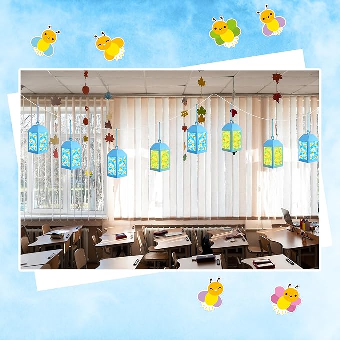 Simgoing 12 Sets Firefly Crafts with LED Candles Lights Camping Vbs Firefly Tissue Paper Crafts Kit DIY Camper Party Decor Hanging Ornaments for Vbs Activities
