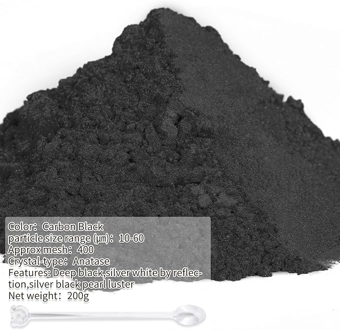Mica Powder,7.05OZ（200g）,Carbon Black Mica Powder Pigment for Epoxy Resin，Lip Gloss，Car Paint，Dye，Soap Making，Nail Polish,Epoxy Resin,Candle Making,Bath Bombs