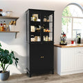72" Tall Kitchen Pantry Cabinet with Glass Door and Adjustable Shelves, Vintage Food Storage Cabinet for Kitchen, Dining Room, Living Room, Black