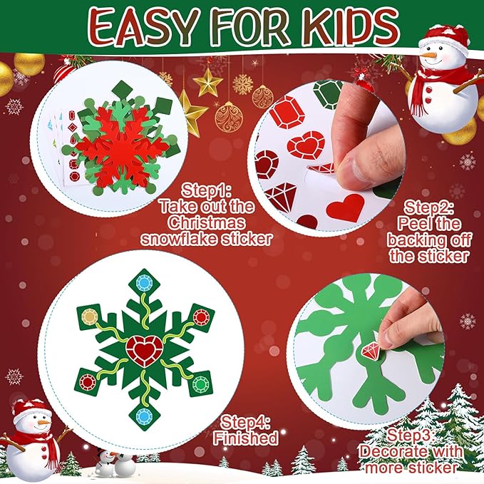 Zonon 24 Pieces Holiday Snowflake Craft Kit Winter DIY Hanging Craft Ornaments Snowflake Kit for Christmas Tree Home Activity Decorations(Red, Green)