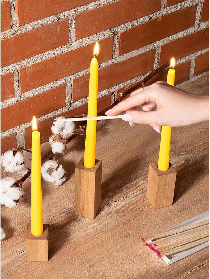 CANDWAX 10 inch Yellow Taper Candles Set of 12 - Unscented Smokeless Dripless Yellow Candles - Perfect for Home Décor, Special Occasions and Ordinary Dinners - Easter Candlesticks