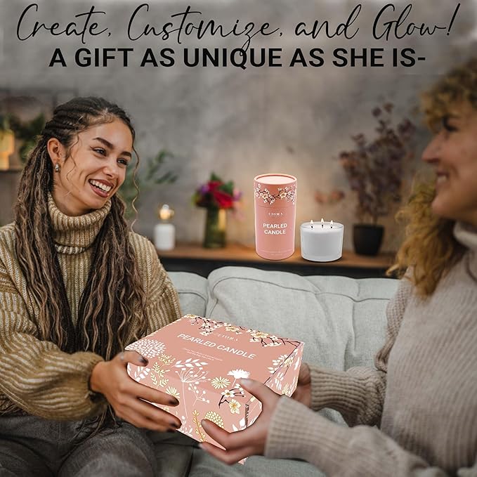Pearled Candle Sand Mothers Day Gift for Mom, 18oz Sand Wax, 30 Wicks, 2X Natural Fragrance Oils + Large Glass Jar Included, Smoke Free Powder Snow Candles, Upto 120 Hours Burn Time, Candle Making Kit
