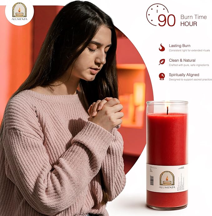 Bulk 6 Pack Red 7 Day Candles in Glass Jar – Paraffin Wax, Clean Burning Unscented | Large & Tall Devotional Prayer Pillar Candles for Home, Memorial, Spells, Long Lasting