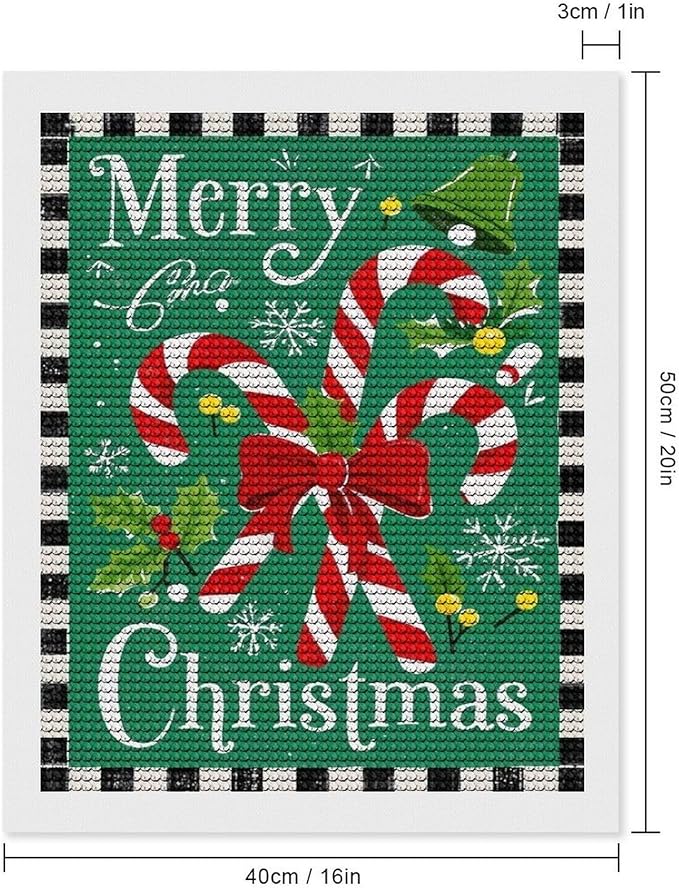 AIVKIEJK Diamond Painting Kits for Adults - Festive Merry Christmas Red Bow, Candy Cane & Bell Painting DIY 5D Full Drill Diamond Dots Paintings with Diamonds Gem Art and Crafts Home Decor 16"x20"