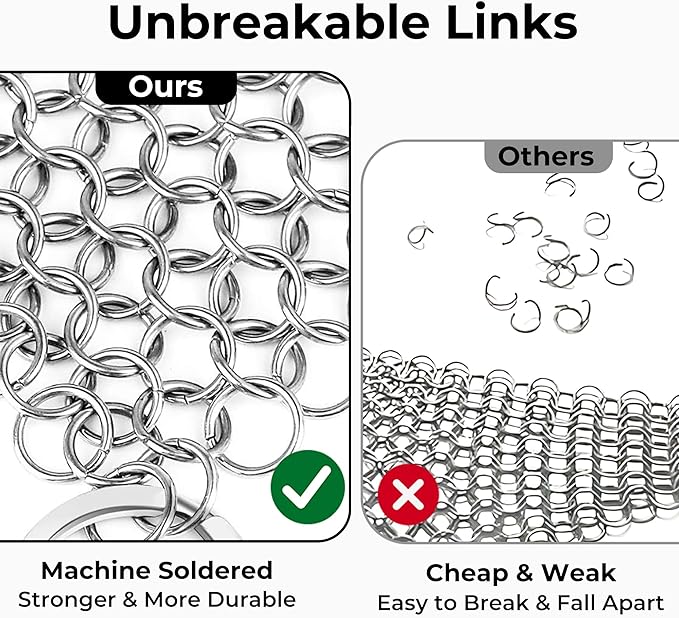 AMAGABELI GARDEN & HOME 10”x10” Stainless Steel Cast Iron Cleaner Chainmail Scrubber for Cast Iron Pan Skillet Cleaner for Dishes Cast Iron Pot Cookware Accessories BG263