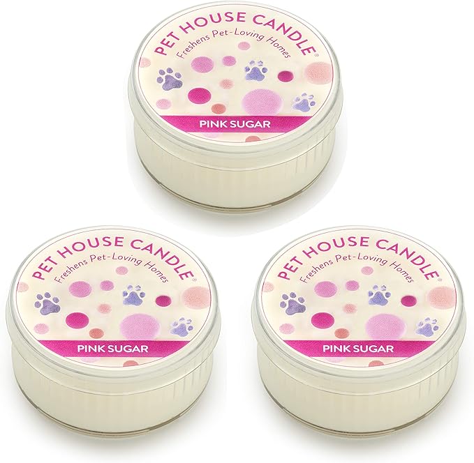 Pet House Mini Candles for Pet Odor Made with Natural Soy Wax, Plant Based, Dog and Cat Friendly Scented Candles, Pink Sugar Pack of 3