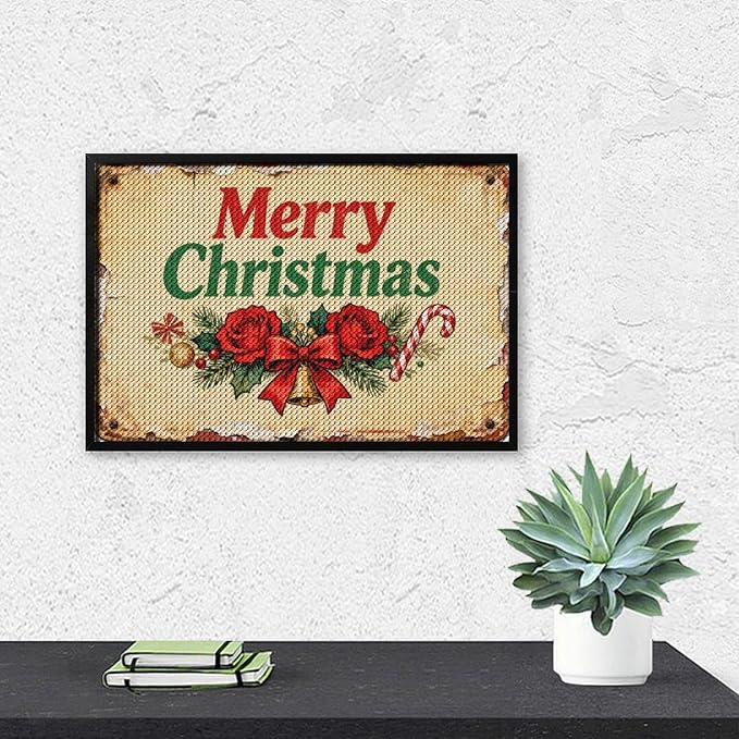 AIVKIEJK Diamond Painting Kits for Adults - Merry Christmas Santa, Holly & Vintage Painting DIY 5D Full Drill Diamond Dots Paintings with Diamonds Gem Art and Crafts Home Decor 8"x12"