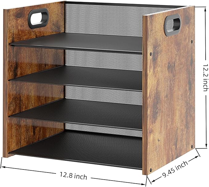 Wood Desk Organizer - 4-Tier Desktop File Organizer, Wooden Paper Organizer, Office Desk Organization for Accessories, Papers, Mail, Notebooks, Stationery