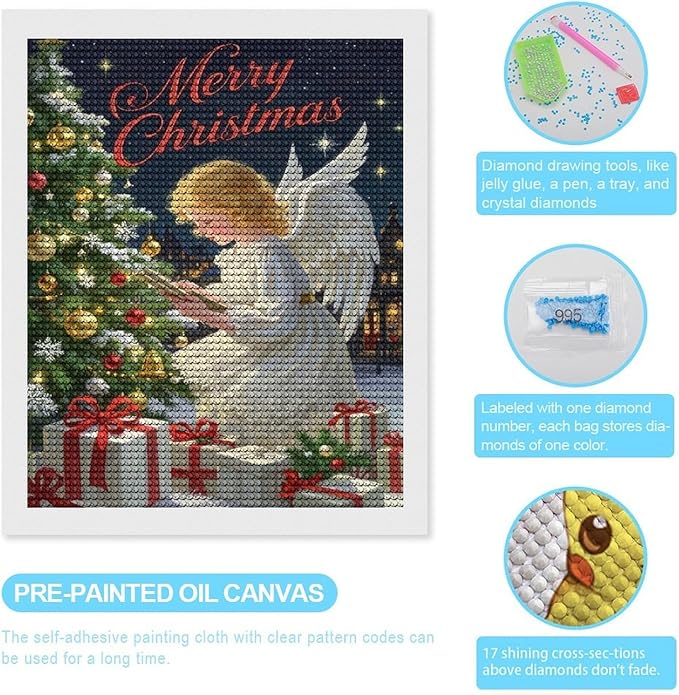 AIVKIEJK Diamond Painting Kits for Adults - Merry Christmas Angel Welcome Painting DIY 5D Full Drill Diamond Dots Paintings with Diamonds Gem Art and Crafts Home Decor 16"x20"