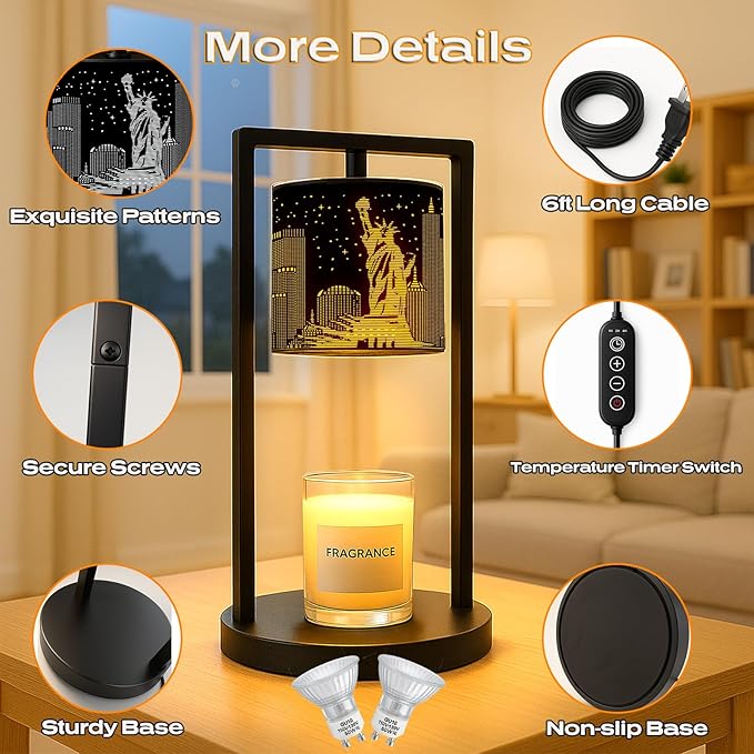Candle Warmer Lamp with Timer Dimmer, 4 Adjustable Brightness Electric Candle Wax Melt Warmer, Best Birthday Gifts for Women Mom, Mothers Day Gifts, House Warming Gifts New Home Decor (City Skyline)