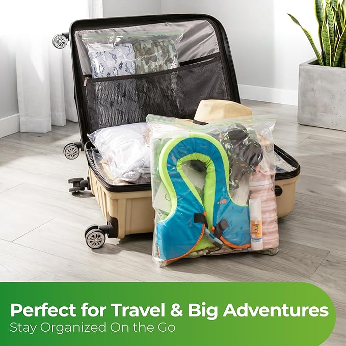 3 Gallon Storage Bags - 15 Count, Extra Strong And Super Durable, 2 Mil Thick, Leak-Proof Unique Zipper, Extra Large Storage Bags for Home & Travel