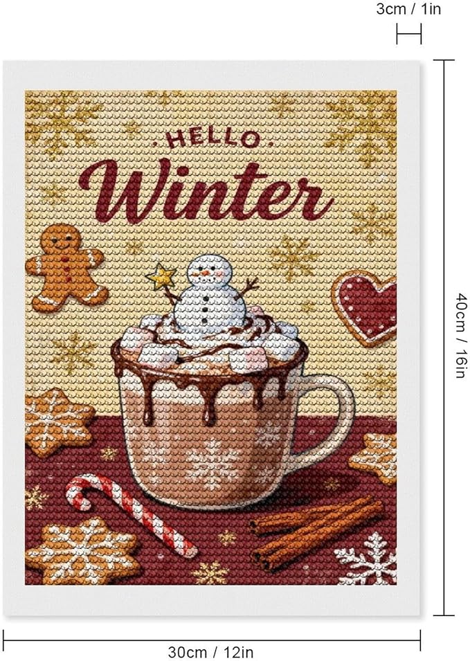 Diamond Painting Kits for Adults - Hello Winter Ice Cream & Gingerbread Snowflakes & Candles Painting DIY 5D Full Drill Diamond Dots Paintings with Diamonds Gem Art And Crafts Home Decor 12"x16"