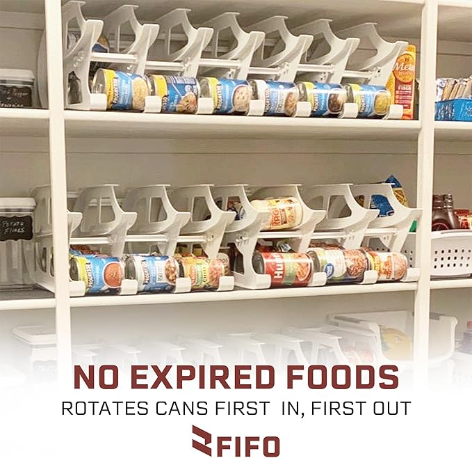 FIFO Can Tracker 2-Pack - 2-Tier Rotating Food Can Organizer for Pantry, Expandable Soda Can Storage for Kitchen, Holds 30 Cans of Food or Soda