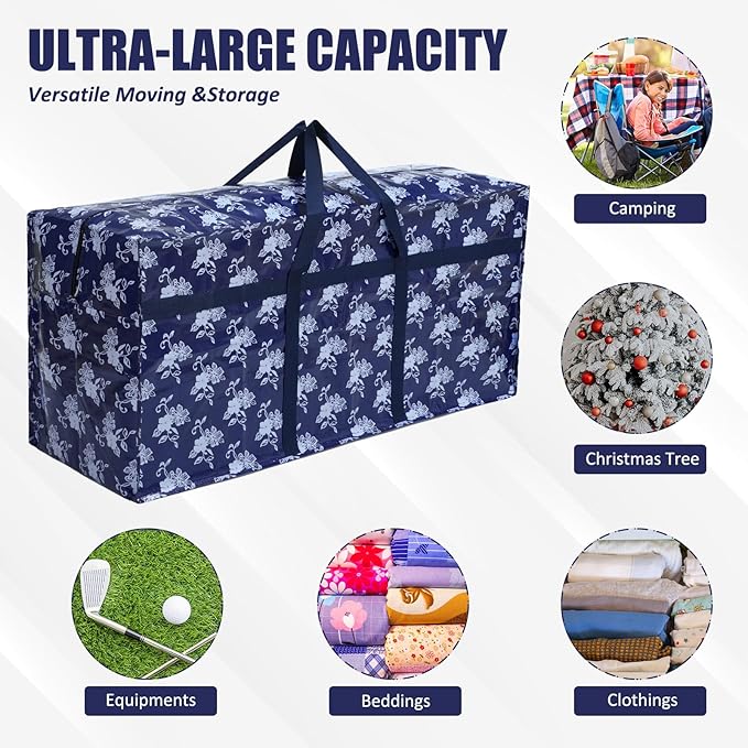 4 Pcs 66 Gallon Large Moving Bags with Zipper and Handles Christmas Tree Bags Foldable Heavy Duty XXL Totes for Christmas 4ft 5ft Tree Skeleton Blankets Storage(Printed)