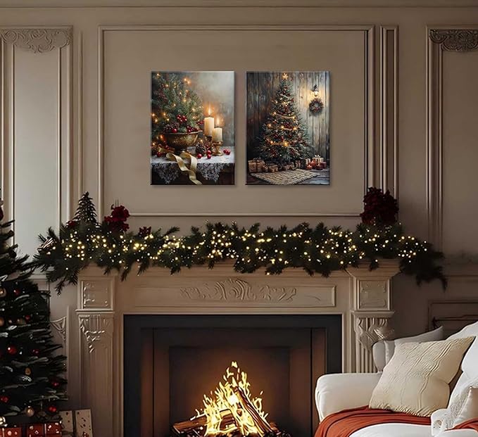Paint by Number Kit for Adults & Kids, 2 Pack Christmas DIY Painting Kit, 16x20 Inch Canvas Each, with Brushes, Paints & Hanging Kits Framed
