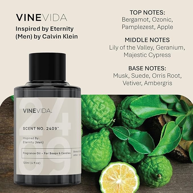 VINEVIDA [120mL] Eternity (Men) Fragrance Oil for Candle Making - Natural Candle Oil Scents - Soap Making Essential Oil - Made in USA
