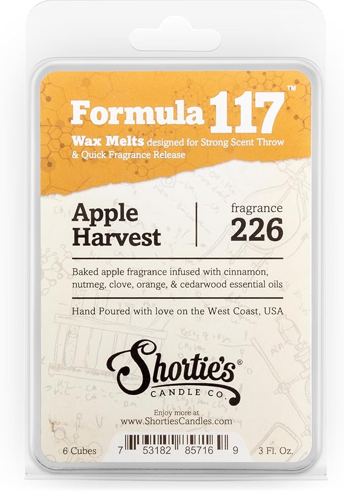 Shortie's Candle Company Apple Wax Melts Variety Pack - Apple Harvest, Caramel Apple, Apple Afternoon - Formula 117-3 Highly Scented 3 Oz. Bars - Made with Natural Oils - Apple Warmer Wax Cubes