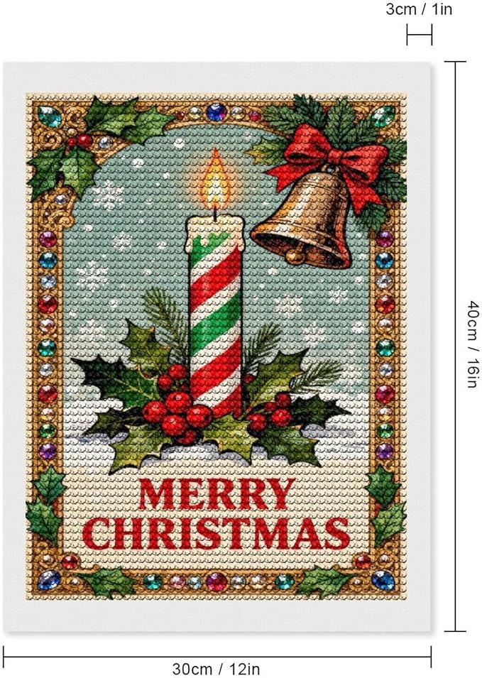 AIVKIEJK Diamond Painting Kits for Adults - Merry Christmas Candle & Holly Accents Painting DIY 5D Full Drill Diamond Dots Paintings with Diamonds Gem Art and Crafts Home Decor 12"x16"