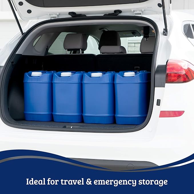 5-Gallon Stackable Water Storage Containers with Lids, Emergency Water Storage Kit Including Spigots, Wrench, and Water Preserver, 20 Gallons