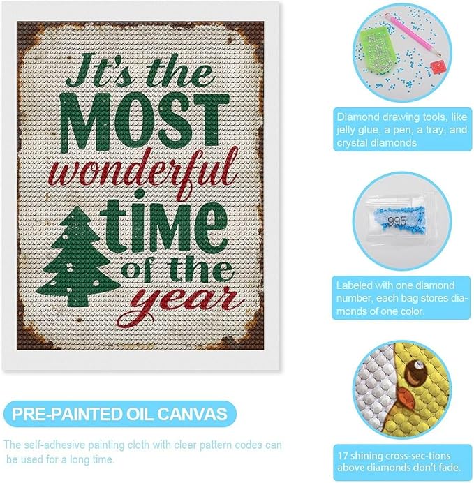 Diamond Painting Kits for Adults - Humorous Quote & Christmas Tree Most Wonderful Time of The Year Painting DIY 5D Full Drill Diamond Dots Paintings with Diamonds Gem Art And Crafts Home Decor 12"x16"