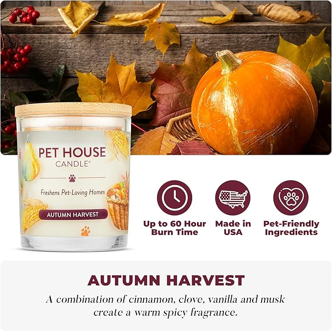 One Fur All Pet Friendly Candle 2 Pack - Plant-Based, Soy Candles, Clean Burning, Long Lasting Pet Air Freshener for Home, 2 Pack, Falling Leaves and Autumn Harvest