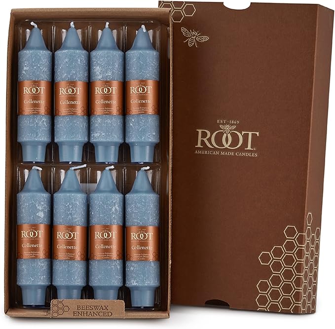 Root Candles Unscented Dinner Candles Premium Beeswax Blend Boxed Candle Set, 5-Inch, Williamsburg Blue, 8-Count