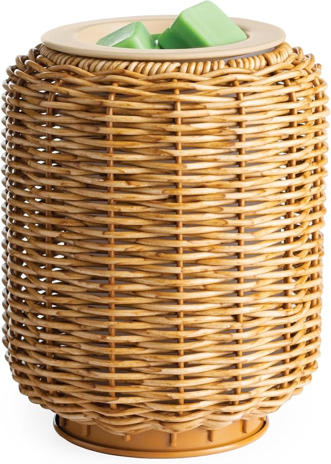 Candle Warmers ETC. Illumination Fragrance Warmer- Light-Up Warmer for Warming Scented Candle Wax Melts and Tarts or to Freshen Room, Wicker Rattan Lantern