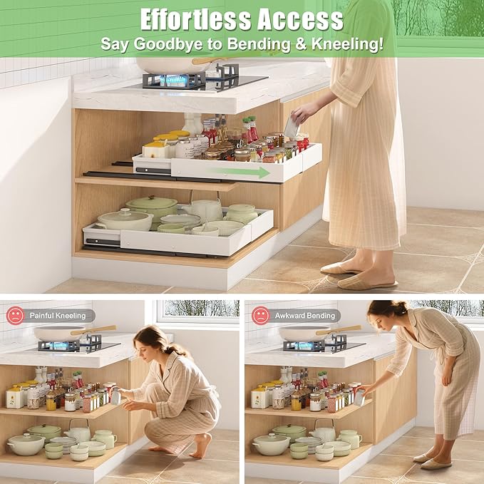 1 Pcs Pull Out Drawers for Cabinets Organizer Expandable Width(11.8"-19.4"), Depth(16.45"-21.7") With 3 Rails, No Drill Roll Out Drawer, Adhesive Sliding Drawers