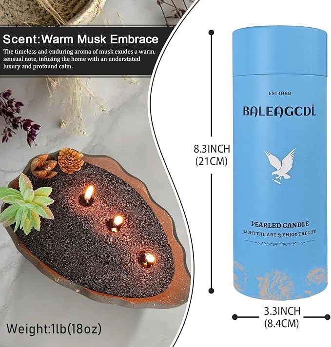 Pearled Candle 18oz(1.1lb)–Warm Musk Embrace Black Scented Refillable Candles Sand with 30 Wicks-Long Lasting Burns up to 110 Hours for Wedding Decor and Crafts