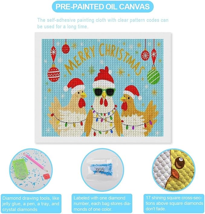AIVKIEJK Diamond Painting Kits for Adults - Christmas Rooster Santa Hat & Fashion Glasses Painting DIY 5D Full Drill Diamond Dots Paintings with Diamonds Gem Art and Crafts Home Decor 16"x20"