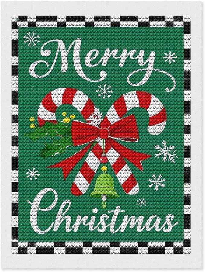 AIVKIEJK Diamond Painting Kits for Adults - Festive Merry Christmas Red Bow, Candy Cane & Bell Painting DIY 5D Full Drill Diamond Dots Paintings with Diamonds Gem Art and Crafts Home Decor 12"x16"