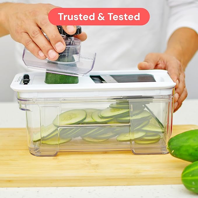 Fullstar All-in-1 Vegetable Chopper and Mandoline Slicer for Kitchen - Cheese Grater, French Fry Cutter, Cheese Slicer - Bonus Handheld Spiralizer Included (6 in 1, Stainless Steel)
