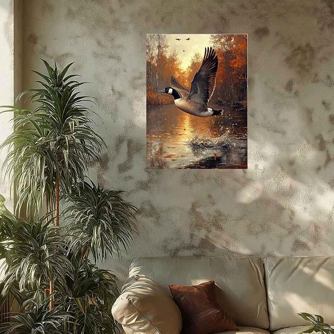 Goose Taking Flight in Autumn Forest Paint by Numbers for Adults, Fall Wildlife DIY Painting Kit, Nature Wall Decor 24 Colors 16x20 inch Framed