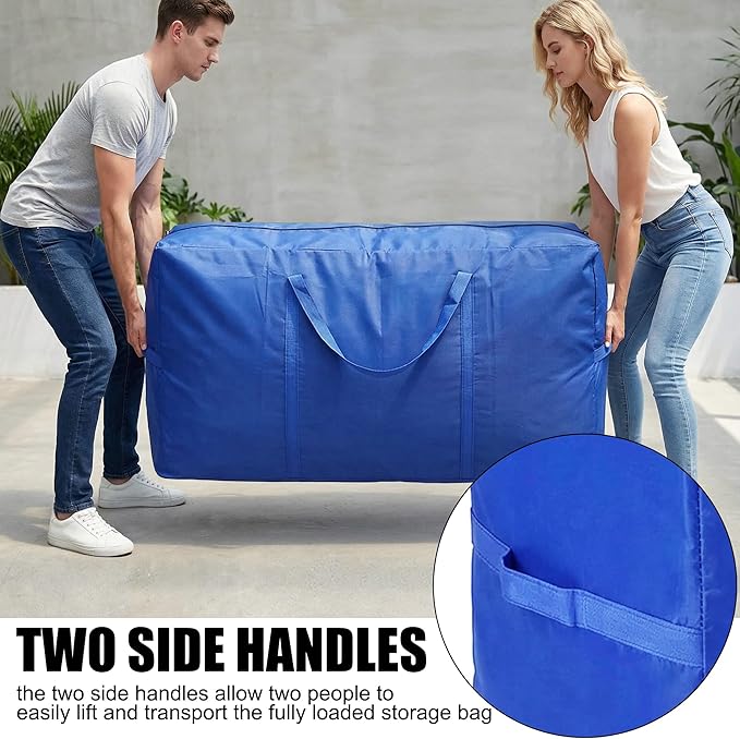 66 Gallon Extra Large Storage Bags, XXL Moving Bags with Zippers & Side Handles, Jumbo Big Storage Totes for Moving & Space-Saving Organization (Blue, 66 Gallon, 1 Pack)