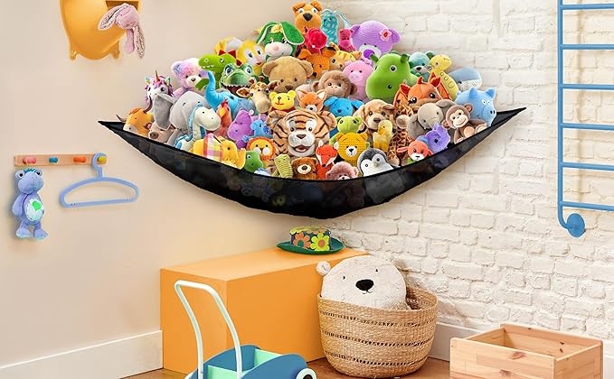 Simple Houseware 2 Pack Stuffed Animal Toy Hammock Net, Corner Wall Storage for Kids Room, Black