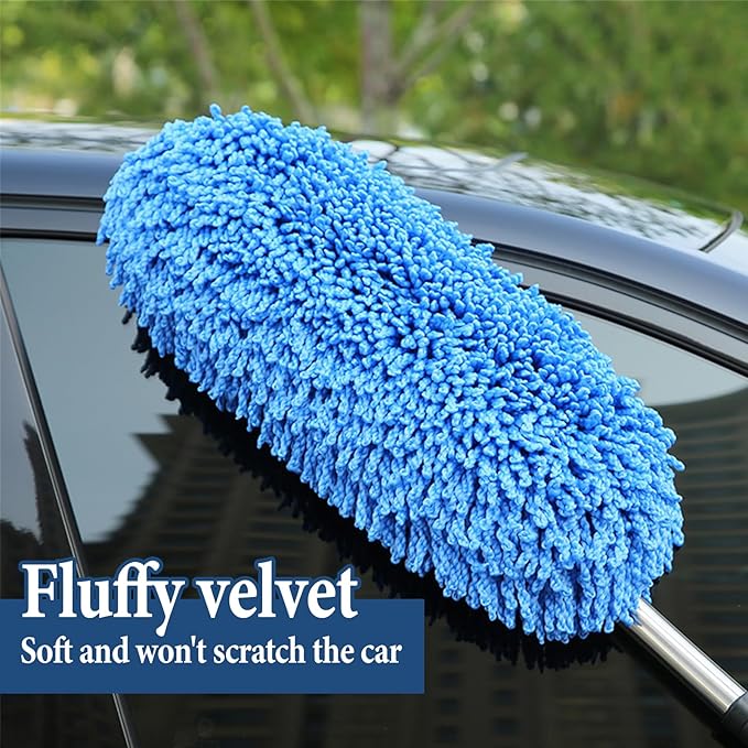 Car Duster Interior, Car Duster Exterior Mini for Dust Brush with Extension Pole Blue Stretchable