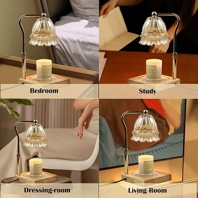 Candle Warmer Lamp with Timer Dimmable, Height Adjustable Scented Wax Melts Warmer, Electric Flameless Candle Warmer for Candle Jar, Mothers Day Birthday Gifts for Women, Office Home Decor (2 Bulbs)