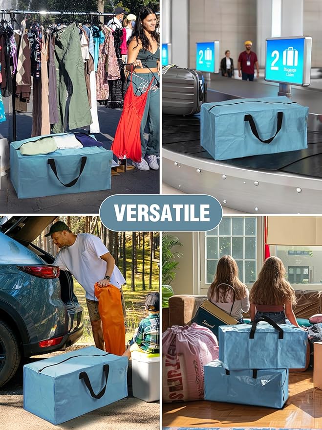 WORKPRO 1 Pack Extra Large Moving Bags with Zippers & Carrying Handles Backpack Straps, Heavy-Duty Storage Tote for Space Saving & Storage, Alternative to Moving Box (Dusty Blue)