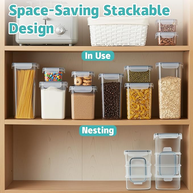 Airtight Food Storage Containers with Lids, 7 PCS BPA Free Kitchen Canisters for Spaghetti, Pasta, Dry Food, Flour and Sugar, Plastic Canisters for Pantry Organization and Storage