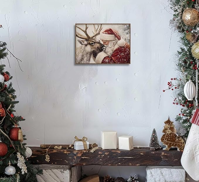 Paint by Number Kit for Adults & Kids, Santa and Reindeer Christmas DIY Painting Kit with Brushes, Paints & Hanging Kit, 16x20 Inch Canvas, Holiday Gift & Home Decor Art Project Unframed