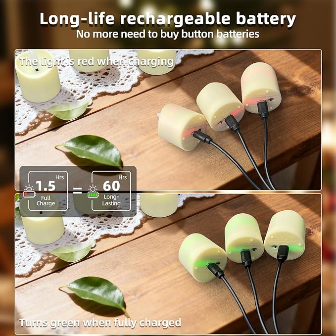 Rechargeable LED Flameless Candles, 2/4/6/8H Electric Votive Candles, 9PCS Battery Operated Tealights with Timer for Christmas, Wedding, Home Decor(USB-C Charging Cable Included)