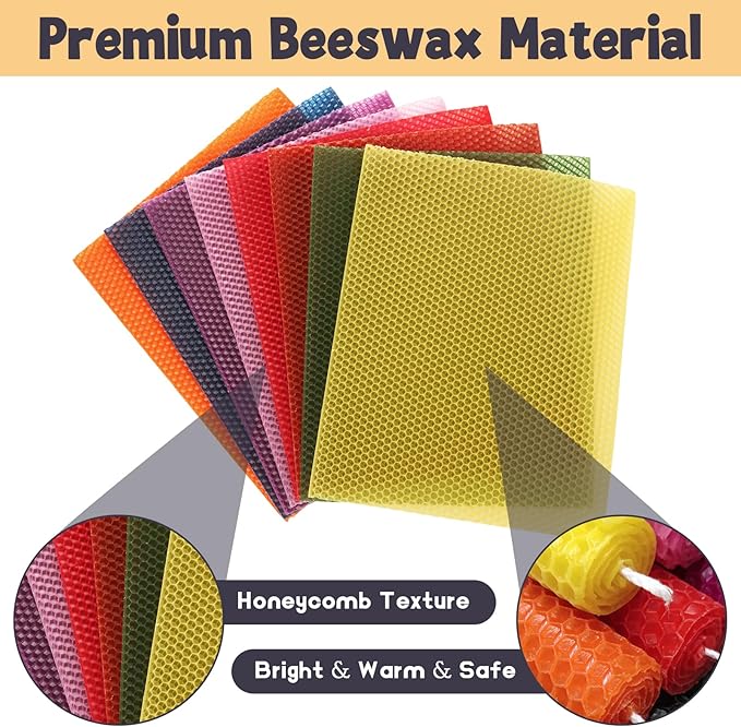 LDHHYH 24pcs 8 x 10 Inch Beeswax Sheets for Candle Making, 8 Colorful Beeswax Candle Making Kit for Adults, Honeycomb Sheet with Cotton Wick for DIY Craft Gift