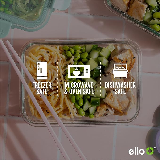 Ello Color Lock 3.4 Cup 10PC, 5 Pack Glass Meal Prep Sets Leak-Proof Glass Food Storage Containers with Airtight BPA-Free Plastic Lids, Dishwasher, Microwave, and Freezer Safe, Desert Festival