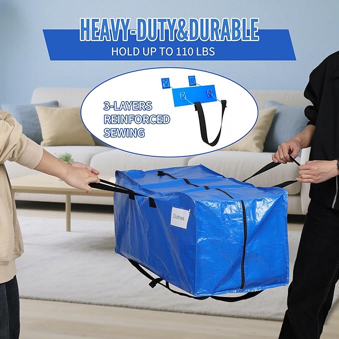 BAGAIL Heavy Duty Moving Bags with Strong Handle, Extra Large Moving Boxes, Storage Tote for Clothes, College Moving Supplies(Blue, Backpack, 8 Pack)