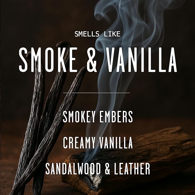 Smoke and Vanilla Candle I Scented Black Candles for Men or Women - Fire Wood, Vanilla & Smoke Soy Wax Mens Candle - Infused w/Essential Oils | Long-Lasting 50Hr Burn, 9oz I Non Toxic I Made in USA