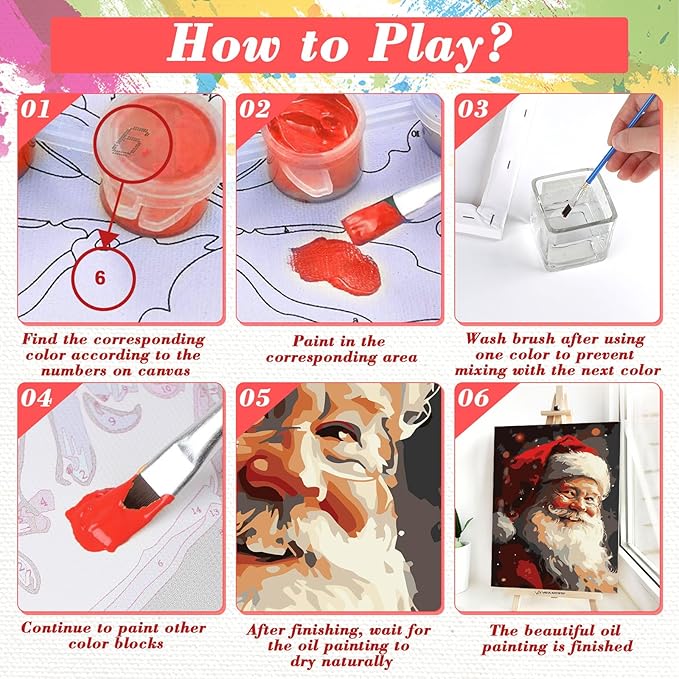 Skyboda Christmas Paint by Numbers Kit for Adults Beginners with Frame, Christmas Santa Claus Adult Paint by Number Kits on Canvas, Easy DIY Oil Painting Kits for Home Decor, 8x12in