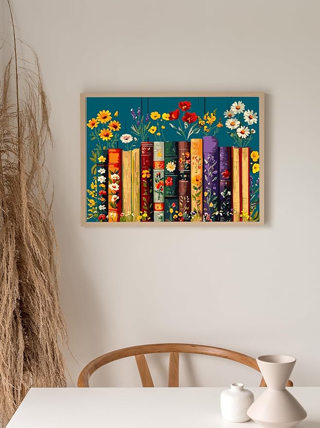 JJBSWYMT Book Paint By Numbers Kit for Adults Beginner, DIY Flower Paint By Numbers Kits, Easy Color Acrylic Paint On Canvas Book Flower Painting Kits Art,Home Wall Decor 16 x 16 Inch (Without Frame)