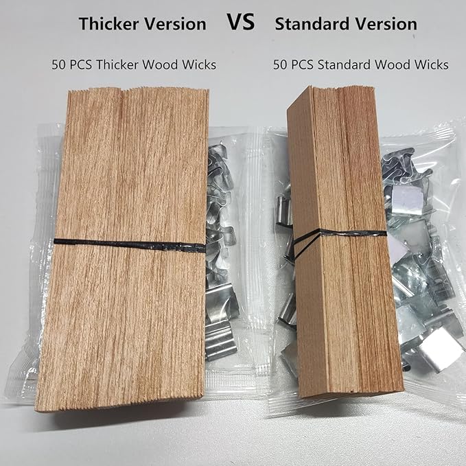 Extra Thick Wood Wicks for Candles Making 0.75 x 5.12 inch Crackling Wooden Candle Wick 100 PCS Natural Wooden Wicks for Candlemaking Wide Candle Wicks with Candle Wick Holders Metal Base