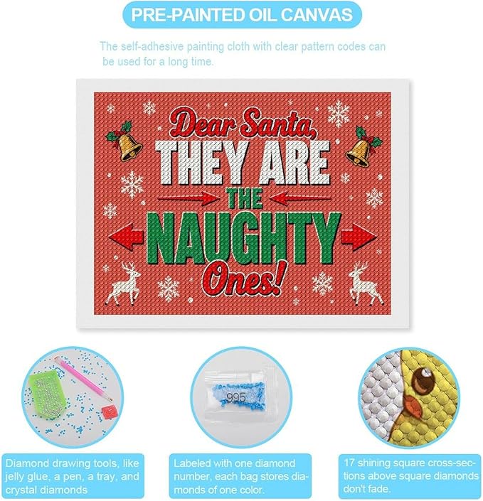 AIVKIEJK Diamond Painting Kits for Adults - Christmas Dear Santa, They are The Naughty Ones Painting DIY 5D Full Drill Diamond Dots Paintings with Diamonds Gem Art and Crafts Home Decor 12"x16"